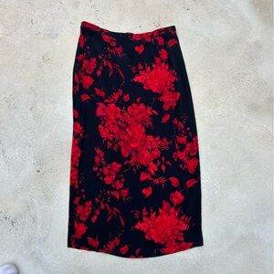Ali miles vintage 90’s whimsigoth red flowers with back slit fall skirt academia